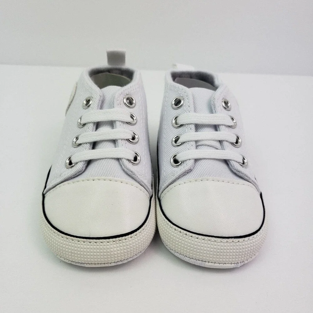Unbranded Infant Baby Size 0-6 Months White Canvas Denim Sneaker Shoes